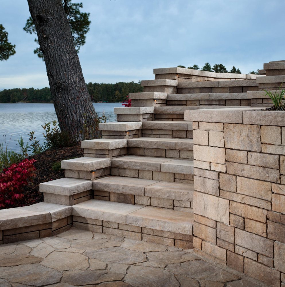 light brown paved steps and walking area